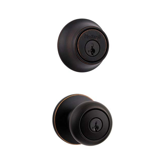 Kwikset 690CV-11P-B Combo Keyed Entry Cove Knob with Single Cylinder Deadbolt - Box Pack with RCAL Latch and RCS Strike Venetian Bronze Finish