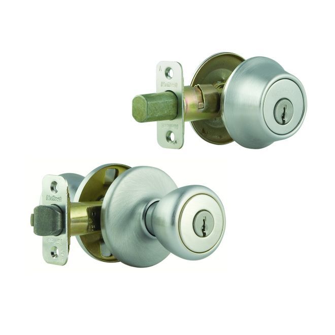 Kwikset 695T-26D-B Combo Keyed Entry Tylo Knob with Double Cylinder Deadbolt - Box Pack with RCAL Latch and RCS Strike Satin Chrome Finish