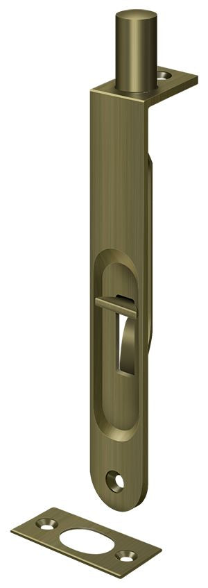 Deltana 6FBR5 6" Flush Bolt; Heavy Duty Round; Antique Brass Finish