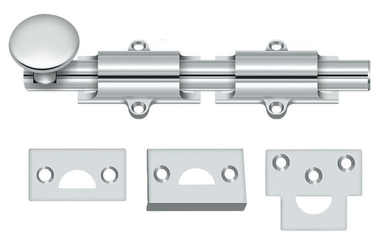 Deltana 6SB26 6" Surface Bolt; Heavy Duty; Bright Chrome Finish