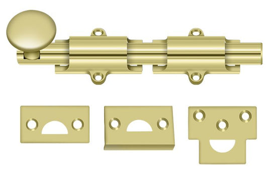 Deltana 6SB3 6" Surface Bolt; Heavy Duty; Bright Brass Finish