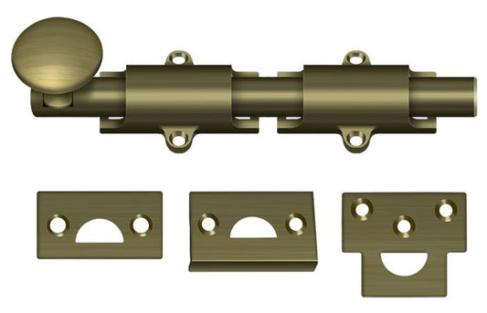 Deltana 6SB5 6" Surface Bolt; Heavy Duty; Antique Brass Finish