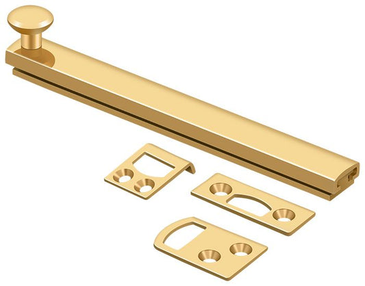 Deltana 6SBCS003 6" Surface Bolt; Concealed Screw; Heavy Duty; Lifetime Brass Finish