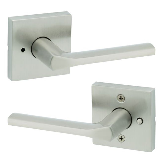 Kwikset 730LSLSQT-15 Lisbon Lever with Square Rose Privacy Door Lock with 6AL Latch and RCS Strike Satin Nickel Finish