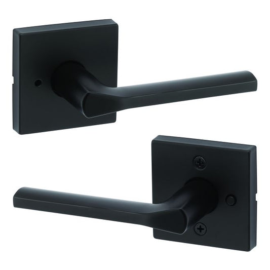 Kwikset 730LSLSQT-514 Lisbon Lever with Square Rose Privacy Door Lock with 6AL Latch and RCS Strike Matte Black Finish