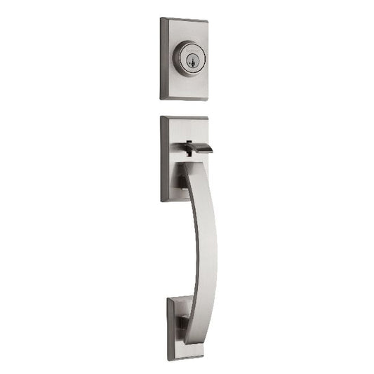 Kwikset 800TVHLIP-15S Tavaris Single Cylinder Exterior Handleset SmartKey with RCAL Latch and RCS Strike Satin Nickel Finish