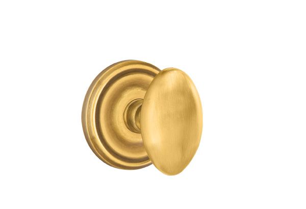 Emtek 8100EUS7 Egg Knob 2-3/8" Backset Passage with Regular Rose for 1-1/4" to 2" Door French Antique Brass Finish