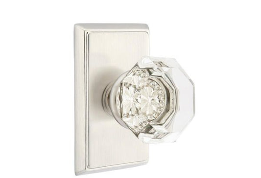 Emtek 8121OTUS15 Old Town Crystal Knob 2-3/8" Backset Passage with Rectangular Rose for 1-1/4" to 2" Door Satin Nickel Finish