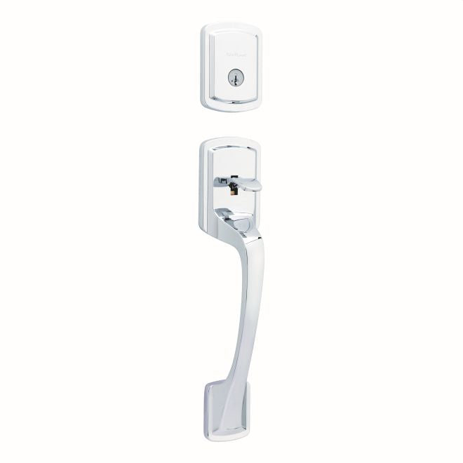 Kwikset 818PGHLIP-26S Single Cylinder Prague Exterior Handleset with SmartKey with RCAL Latch and RCS Strike Bright Chrome Finish