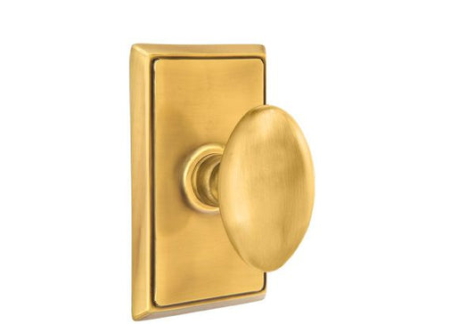 Emtek 8221EUS7 Egg Knob 2-3/8" Backset Privacy with Rectangular Rose for 1-1/4" to 2" Door French Antique Brass Finish