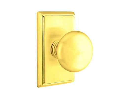 Emtek 8221PUS3 Providence Knob 2-3/8" Backset Privacy with Rectangular Rose for 1-1/4" to 2" Door Polished Brass Lifetime Finish