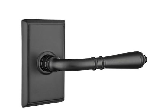 Emtek 8221TUS19RH Turino Lever Right Hand 2-3/8" Backset Privacy with Rectangular Rose for 1-1/4" to 2" Door Flat Black Finish