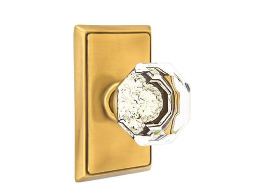 Emtek 8521OTUS7 Old Town Crystal Knob Dummy Pair with Rectangular Rose for 1-1/4" to 2" Door French Antique Brass Finish