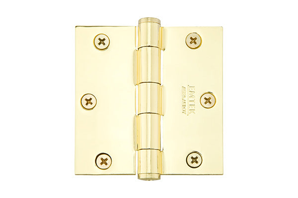 Emtek 91013US3 Pair of 3-1/2" x 3-1/2" Square Steel Residential Duty Hinges Polished Brass Lifetime Finish