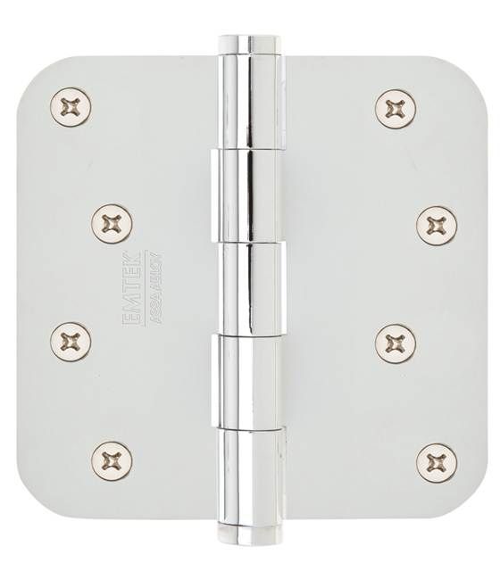 Emtek 91034US26 Pair of 4" x 4" 5/8" Radius Steel Residential Duty Hinges Polished Chrome Finish