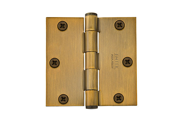 Emtek 96113US7 Pair of 3-1/2" x 3-1/2" Square Solid Brass Residential Duty Hinges French Antique Brass Finish