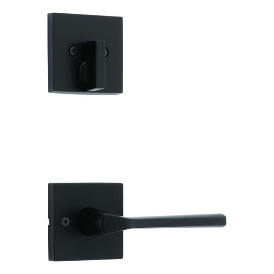 Kwikset 971LSLSQT-514V1 Single Cylinder Interior Lisbon Lever Trim with Square Rose New Chassis Matte Black Finish