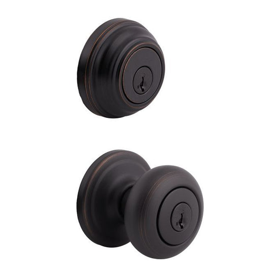Kwikset 991J-11PS-B Combo Juno Knob Entry and Single Cylinder Deadbolt with RCAL Latch and RCS Strike Venetian Bronze Finish