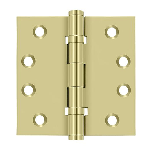 Deltana DSB4B3-UNL 4" x 4" Square Hinge; Ball Bearings; Unlacquered Bright Brass Finish