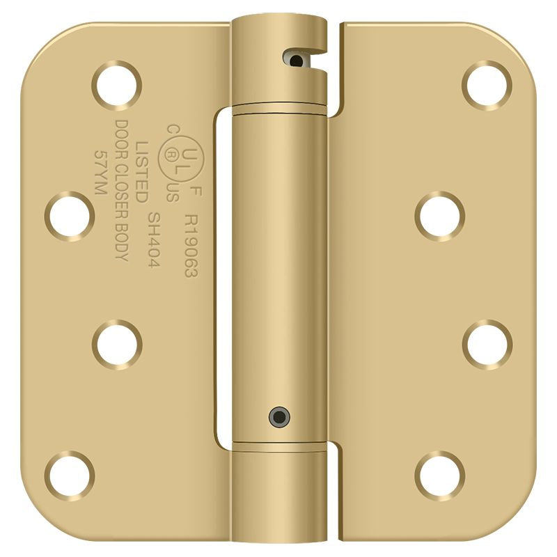 Deltana DSH4R54-Z 4" x 4" 5/8" Radius Spring Hinge; Satin Brass Finish