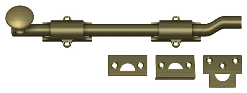 Deltana FPG105 10" Surface Bolt with Offset; Heavy Duty; Antique Brass Finish