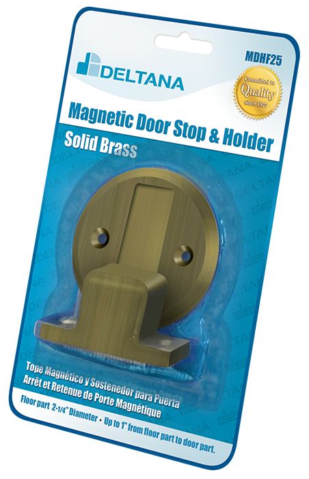 Deltana MDHF25BP5 Magnetic Door Holder Flush 2-1/2" Diameter Blister Pack; Antique Brass Finish