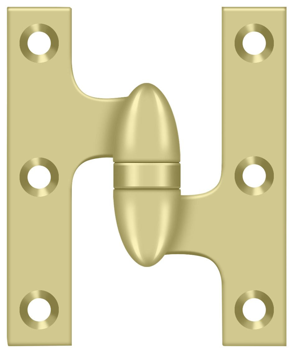 Deltana OK3025B3UNL-R 3" x 2-1/2" Right Hand Olive Knuckle Hinge; Unlacquered Bright Brass Finish