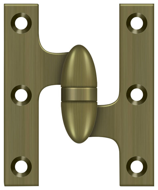 Deltana OK3025B5-R 3" x 2-1/2" Right Hand Olive Knuckle Hinge; Antique Brass Finish