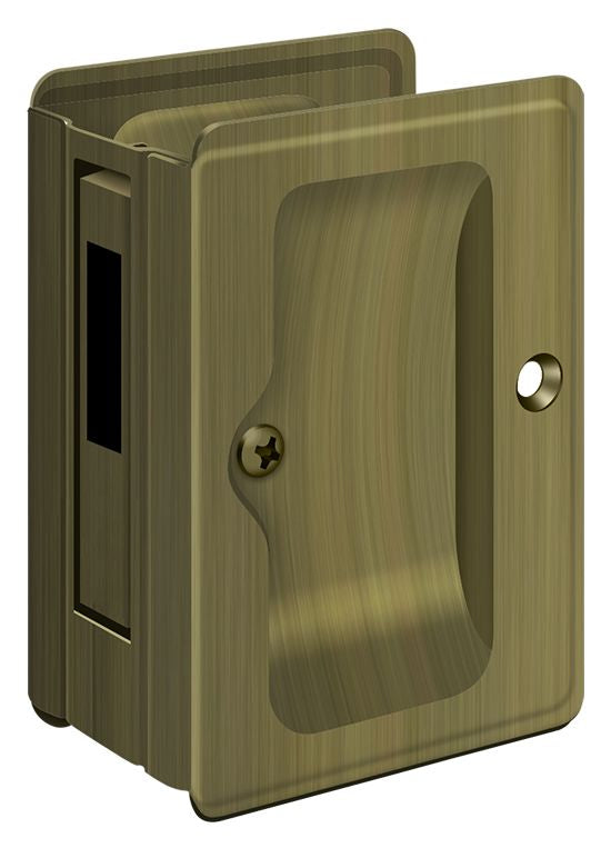 Deltana SDAR325U5 Heavy Duty Pocket Lock; Adjustable; 3-1/4" x 2 1/4" Sliding Door Receiver; Antique Brass Finish