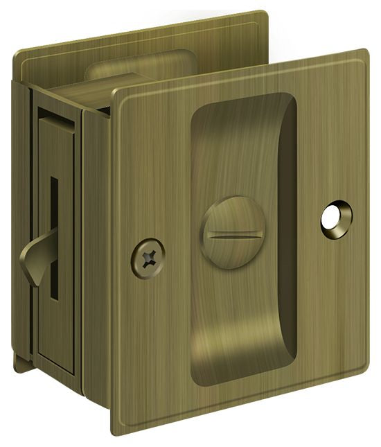 Deltana SDL25U5 Pocket Lock; 2-1/2" x 2-3/4" Privacy; Antique Brass Finish